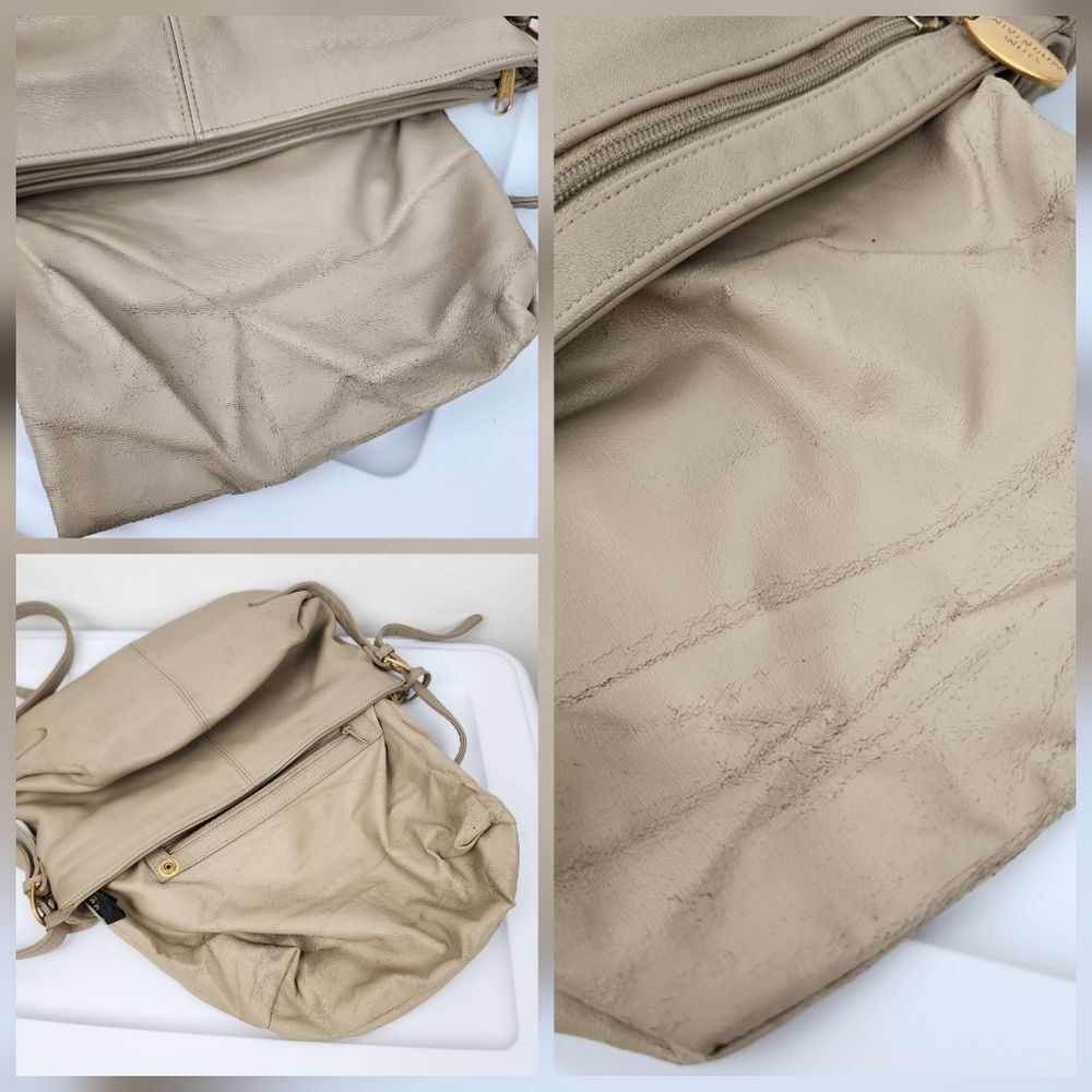 Stone Mountain Beige Tan Leather Slouch Shoulder Bag Purse Hobo Crossbody - Picture 11 of 16